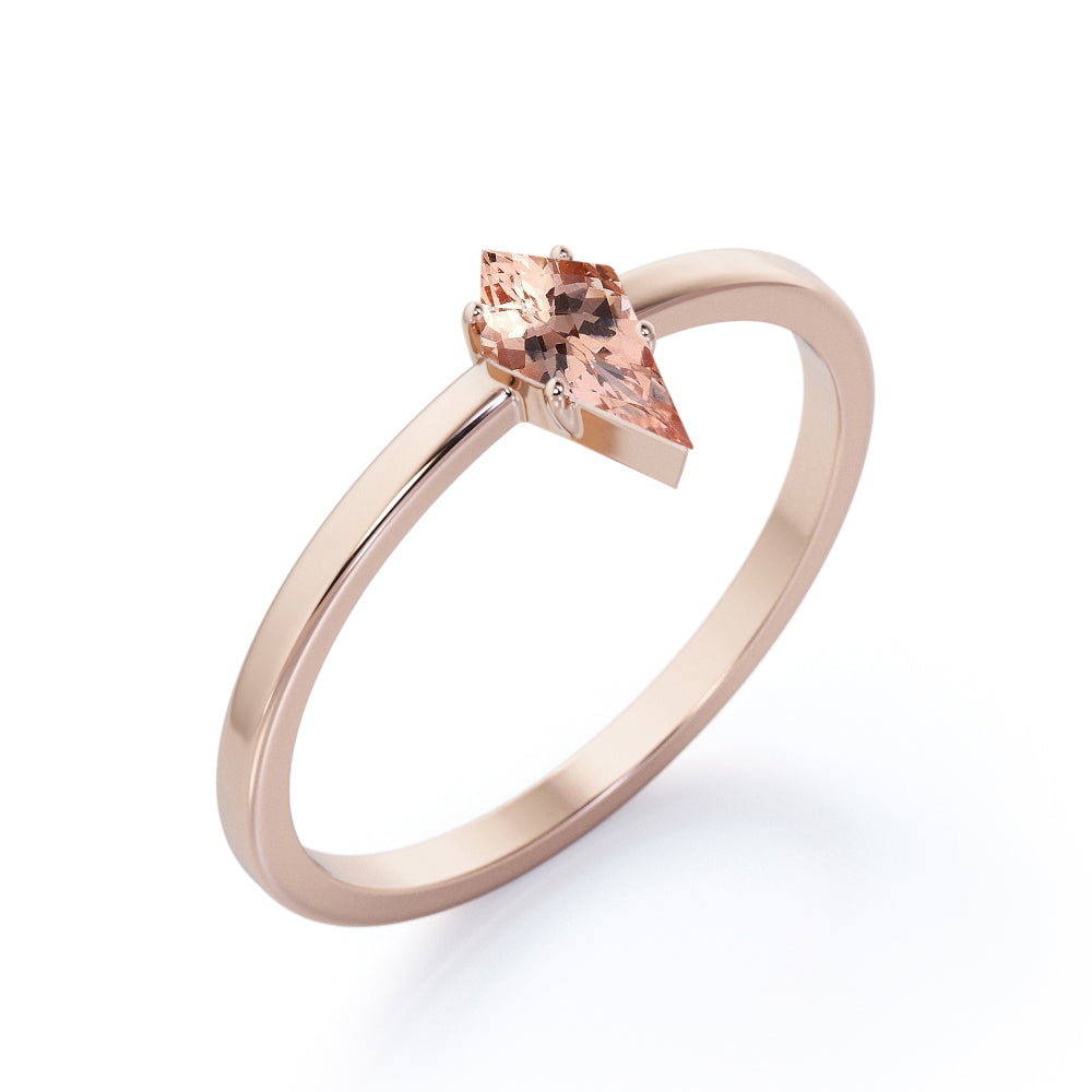 Simple Bezel design 1 carat Kite shaped Morganite solitaire anniversary ring for women in Rose gold