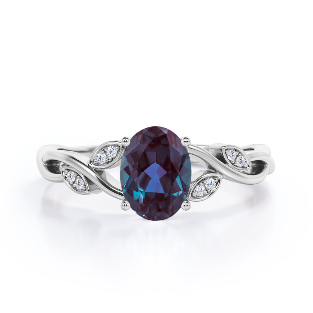 Magnificent Twists 1.1 carat Oval shaped Alexandrite and diamond Twig infinity engagement ring in Rose gold