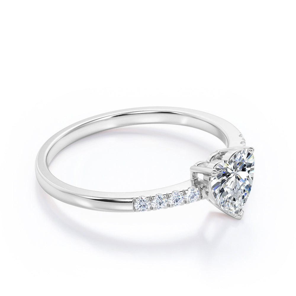Classic Pave 1.2 carat Heart shaped Moissanite and diamond vintage engagement ring in White gold