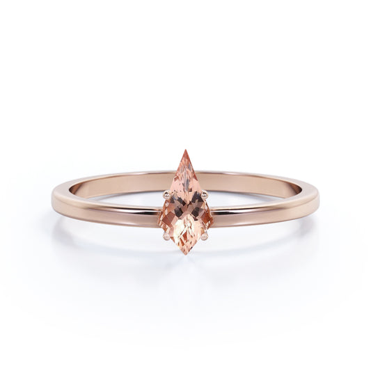 Simple Bezel design 1 carat Kite shaped Morganite solitaire anniversary ring for women in Rose gold