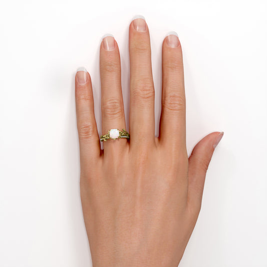 Dainty Vine 1 carat Cushion shaped Fire Opal and diamond wedding Bridal ring set for women