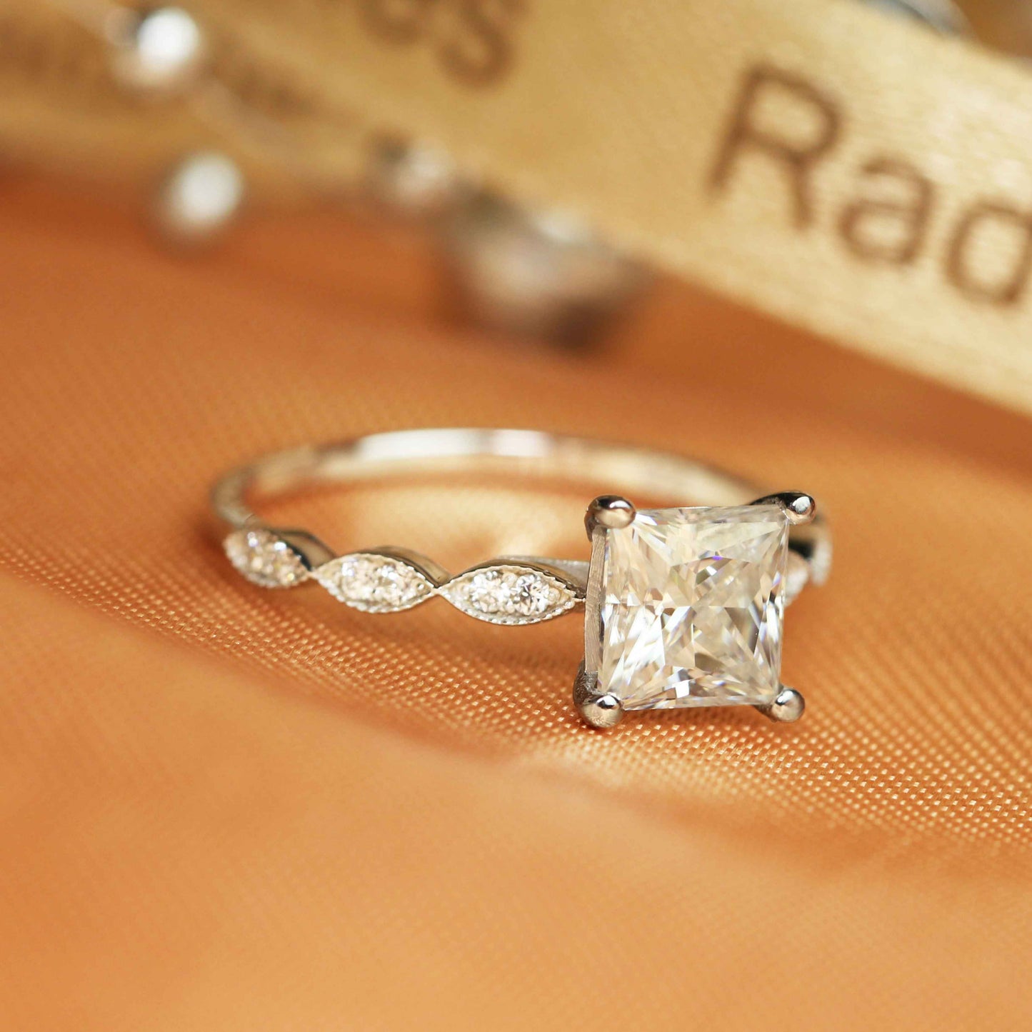 Artdeco Vintage 1.1 carat square princess cut Moissanite Engagement Ring in White Gold