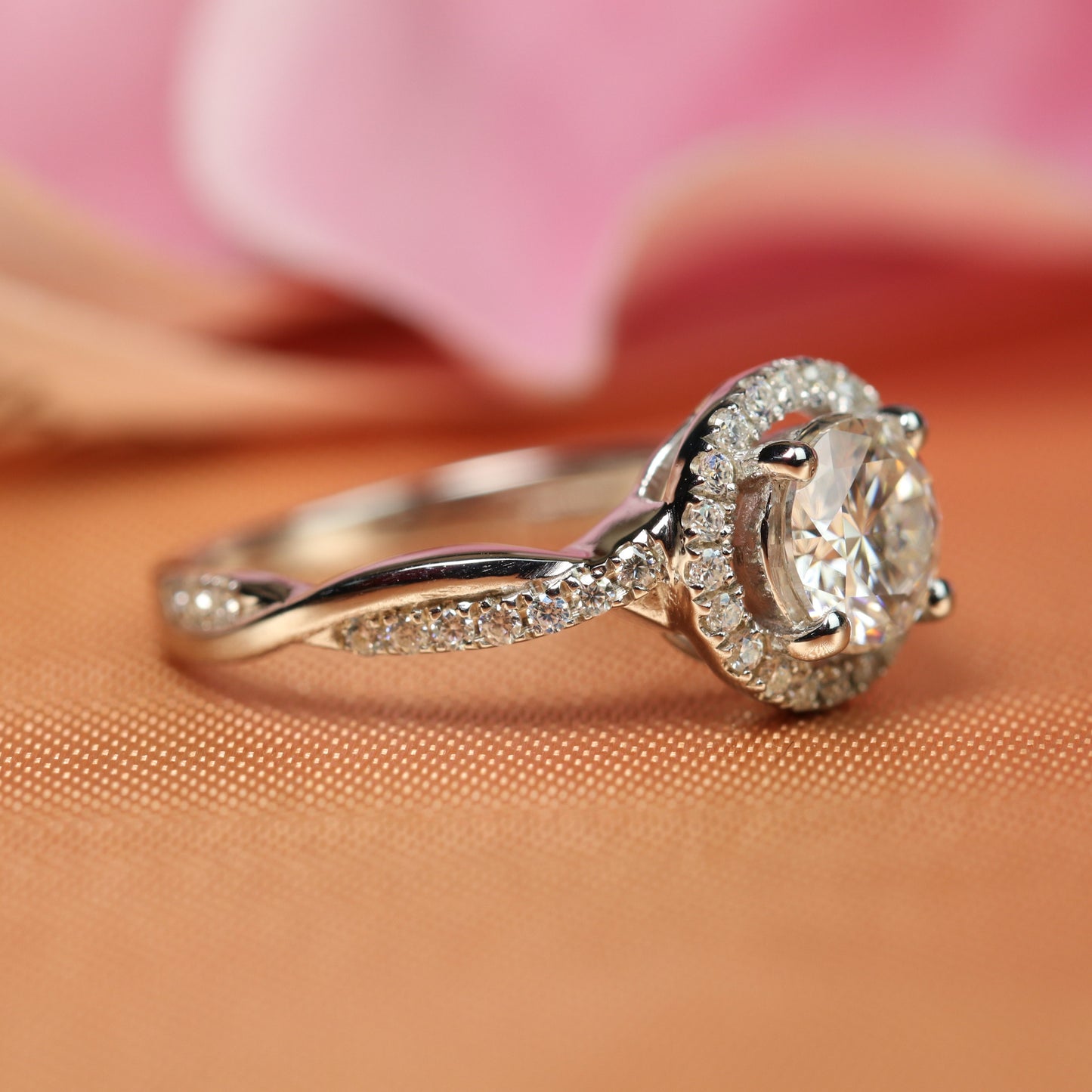 Unique 1.4 carat Round cut Moissanite Engagement Ring in Gold