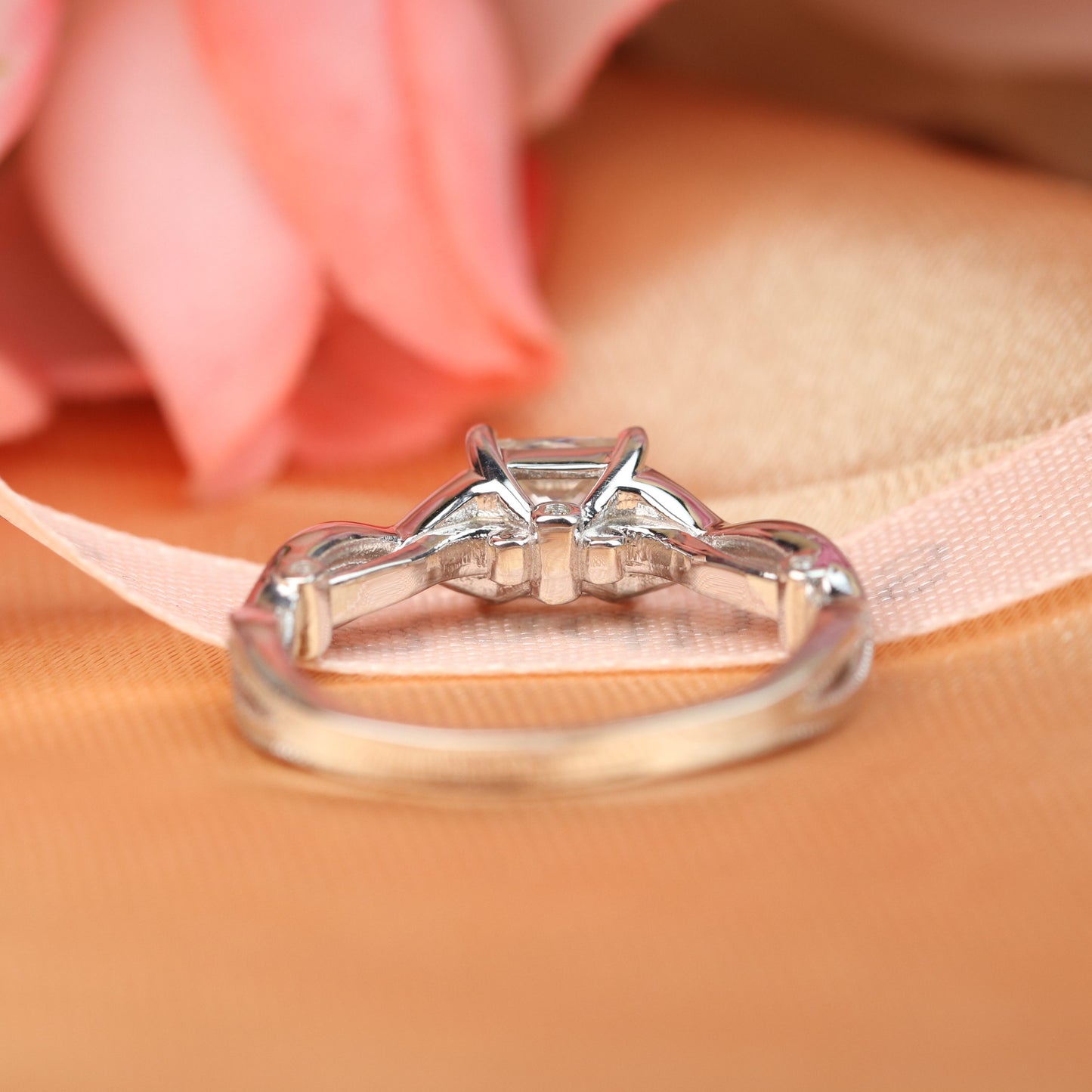 Unique Vintage 1 carat Princess Cut Moissanite Solitaire Engagement Ring in White Gold