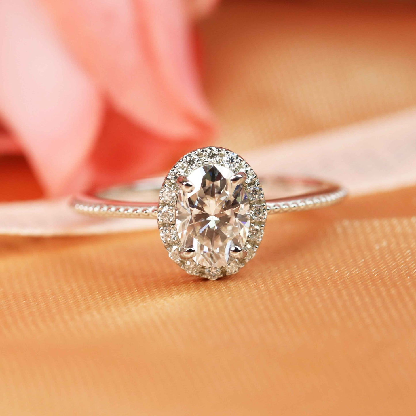 1.15 carat oval cut Moissanite halo classic Engagement Ring in Gold