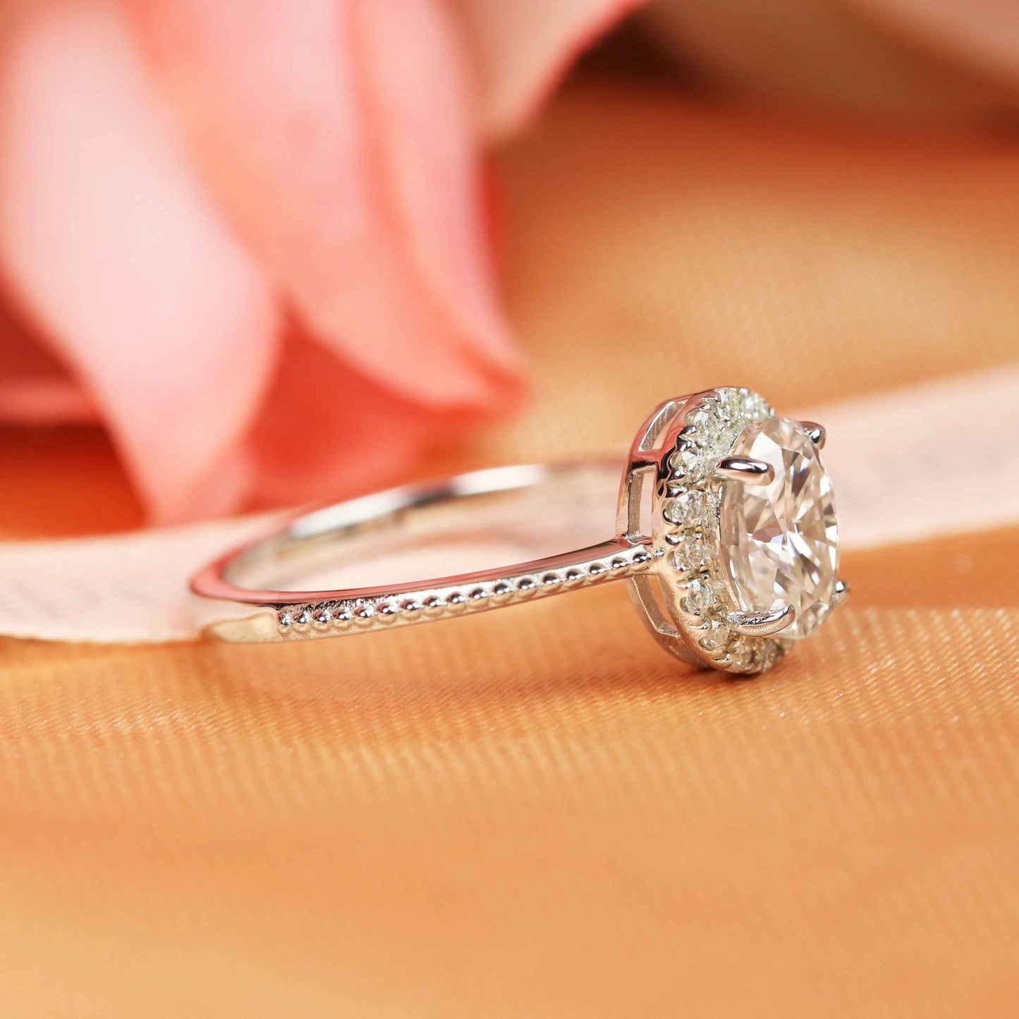 1.15 carat oval cut Moissanite halo classic Engagement Ring in Gold