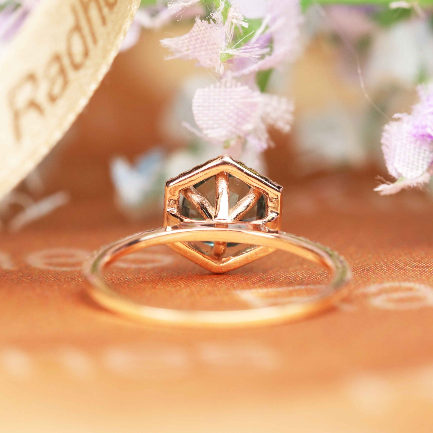 Hexagon 1.5 carat Round Cut Alexandrite Diamond Pave Halo Engagement Ring in Rose Gold