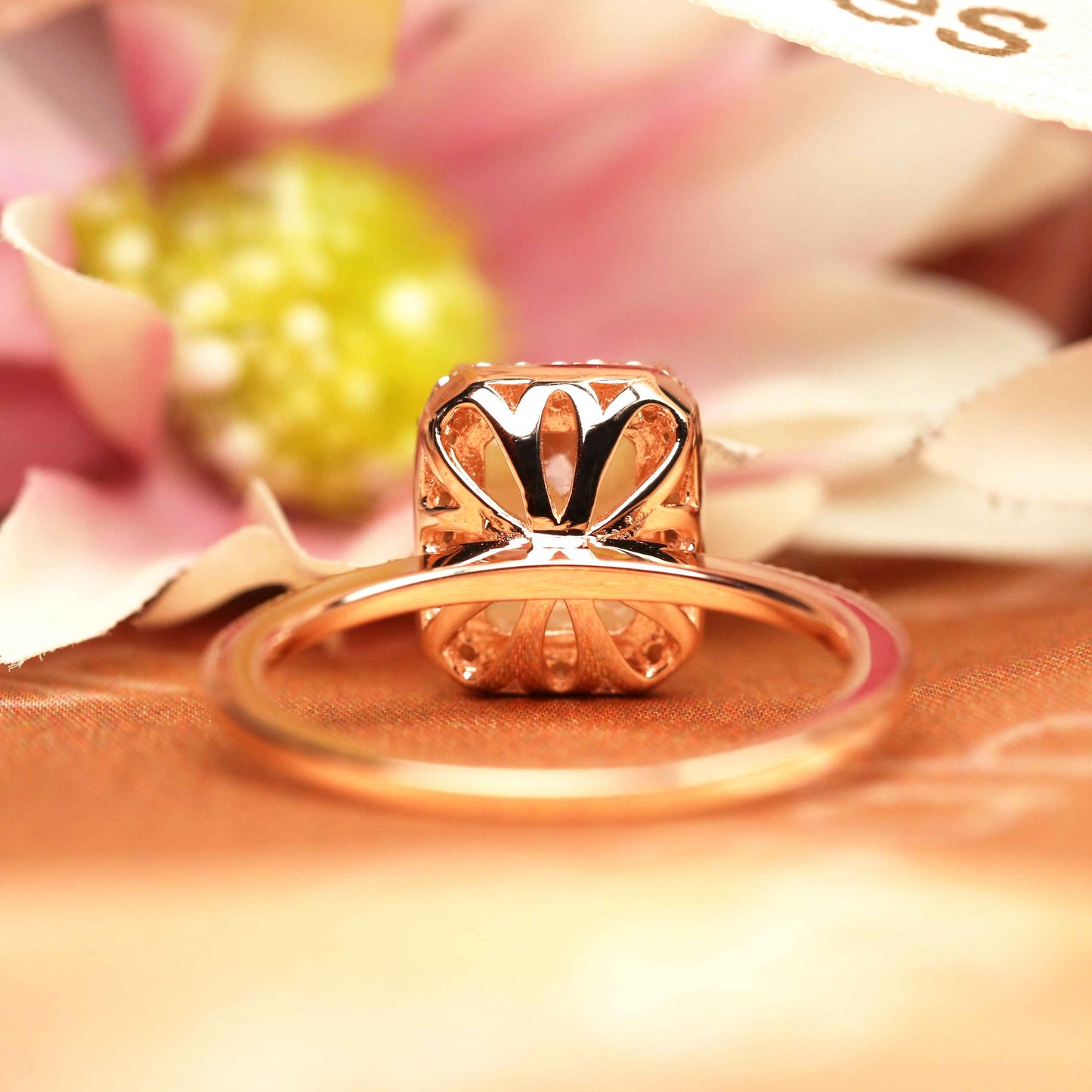 Bestselling 1.5 carat Emerald Cut Peach Pink Morganite Engagement Ring in White Gold