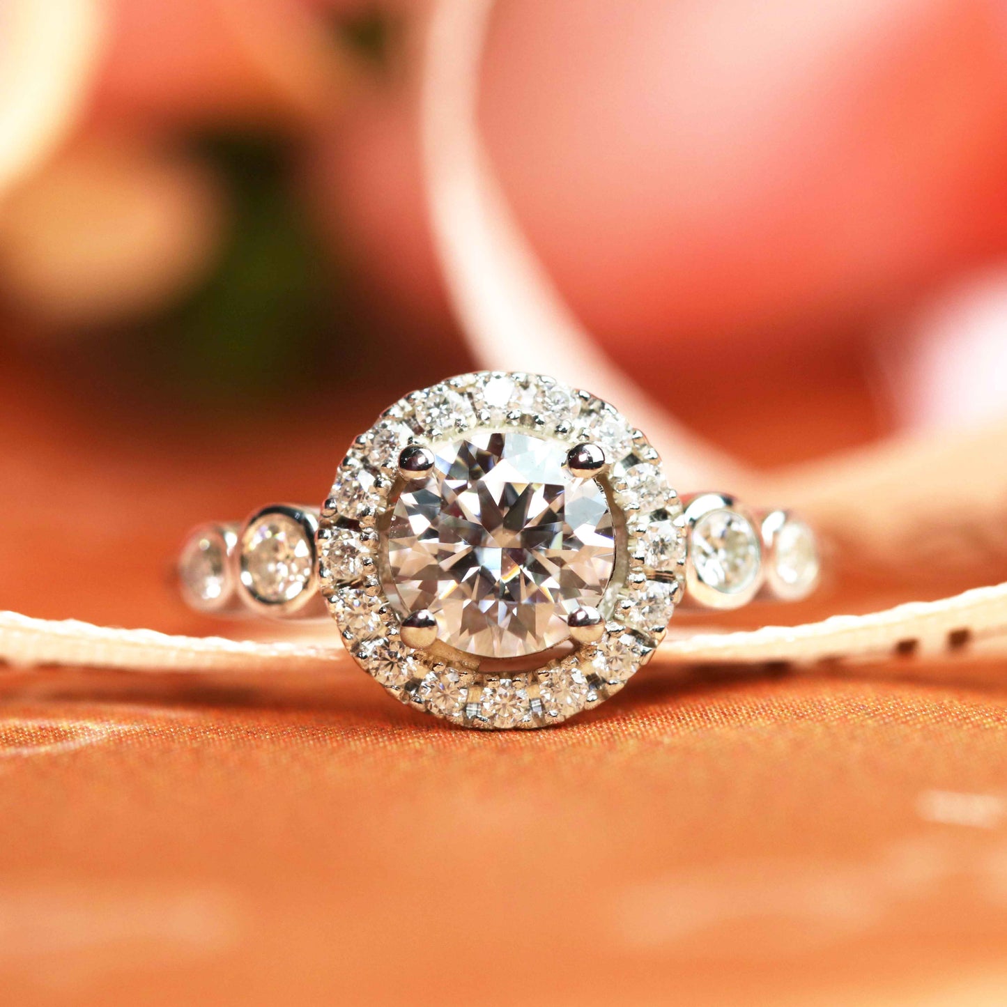 1.2 carat Round cut Halo Moissanite Engagement Ring in Gold