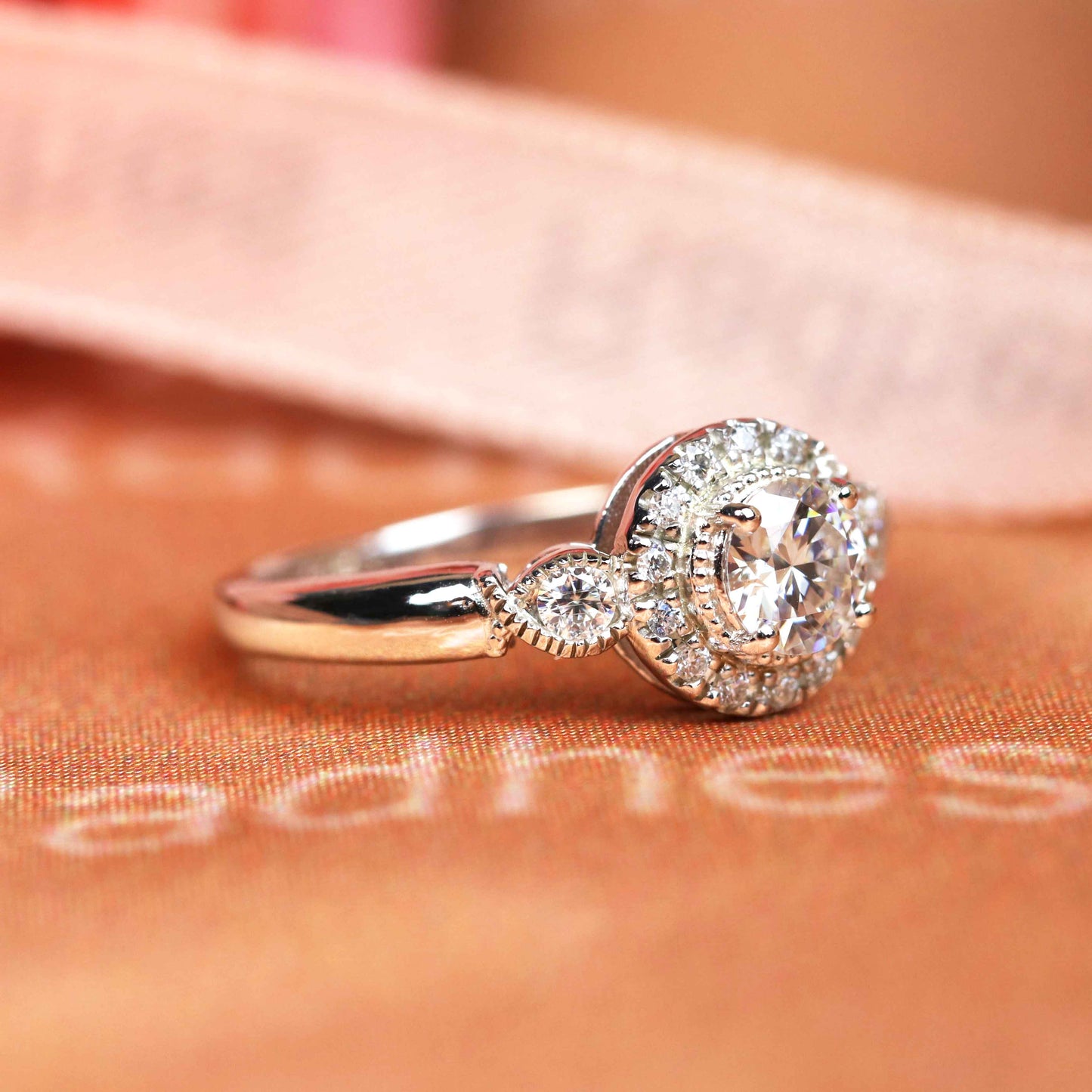 1.2 carat Round cut vintage halo Moissanite Engagement Ring in Gold