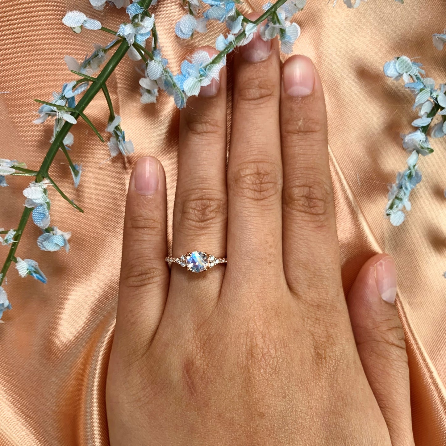 Classic multistone 1.3 carat Moonstone Engagement Wedding Ring in Rose Gold