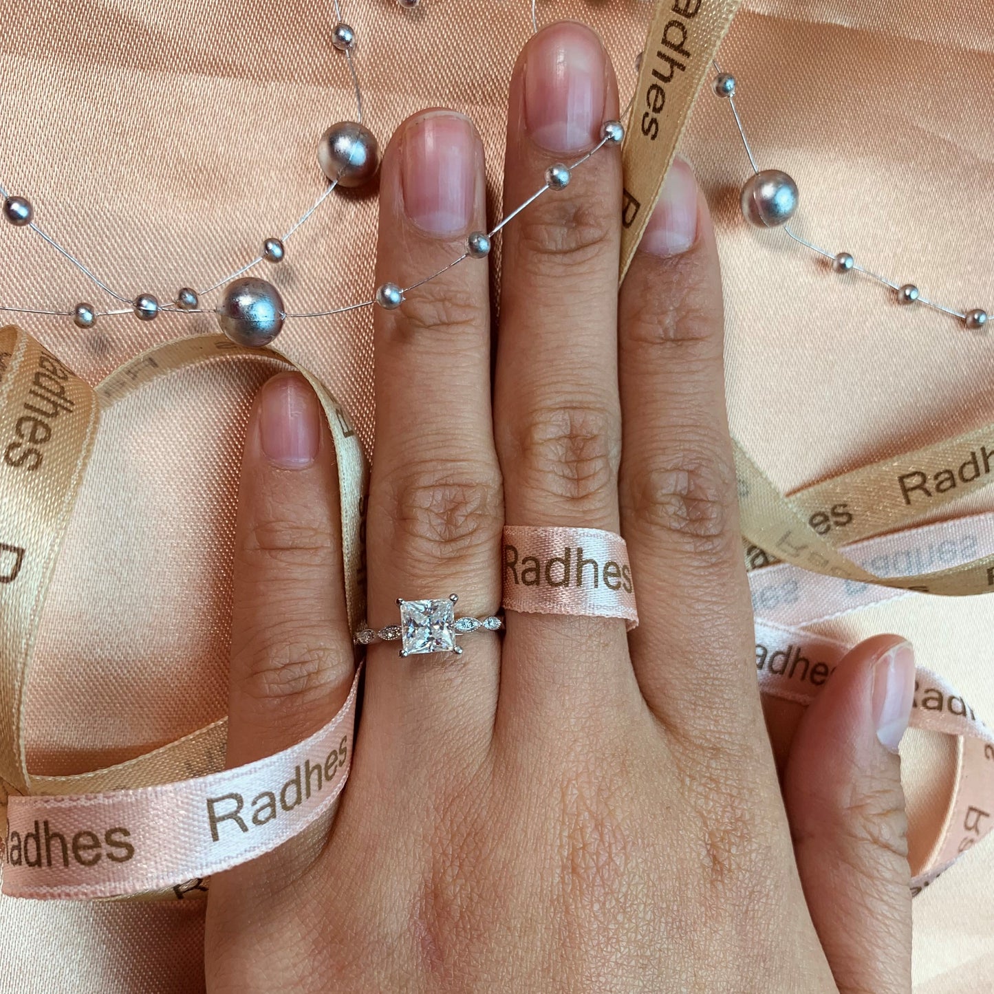 Artdeco Vintage 1.1 carat square princess cut Moissanite Engagement Ring in White Gold