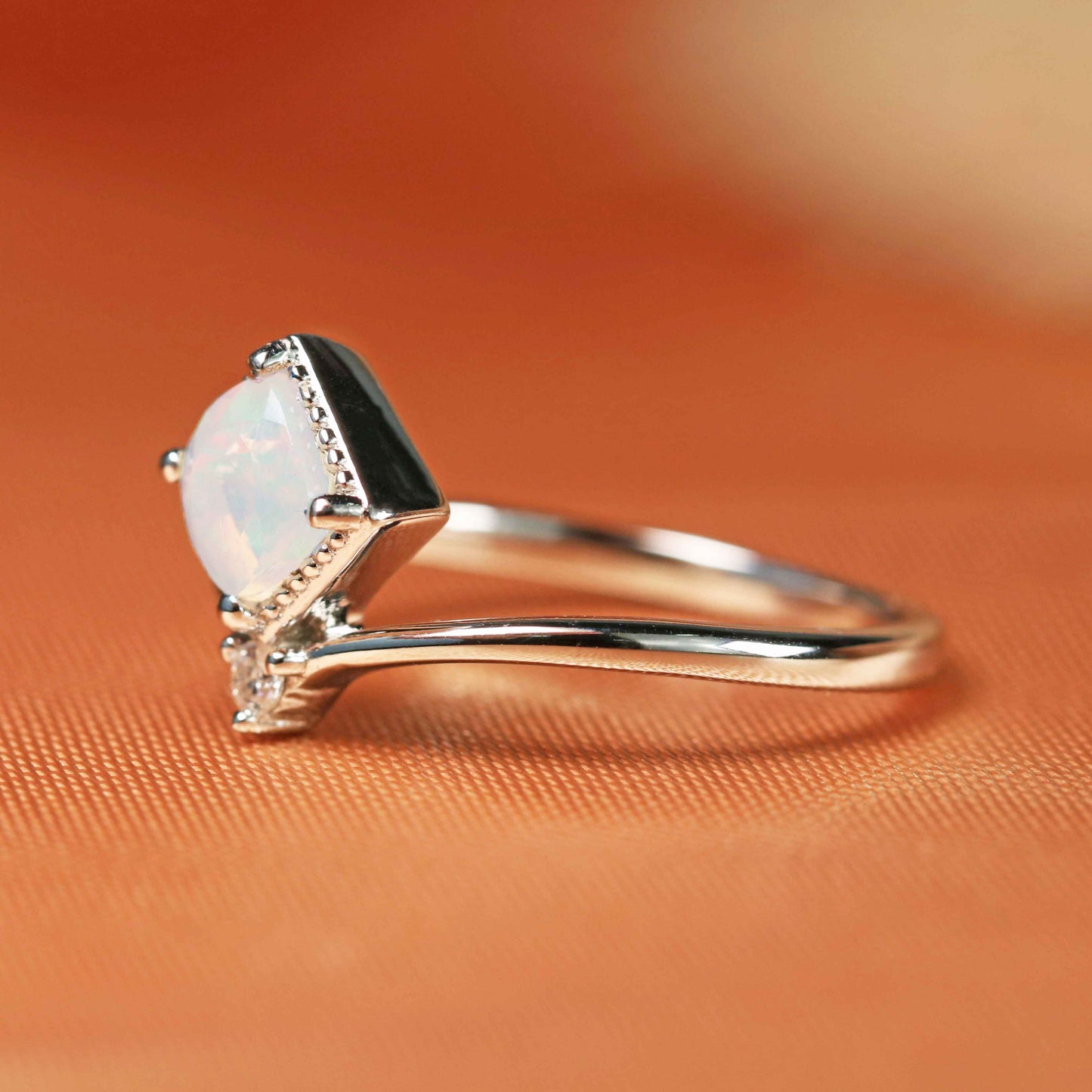 Unique 1 carat square princess cut Fire Opal Engagement Ring in Gold