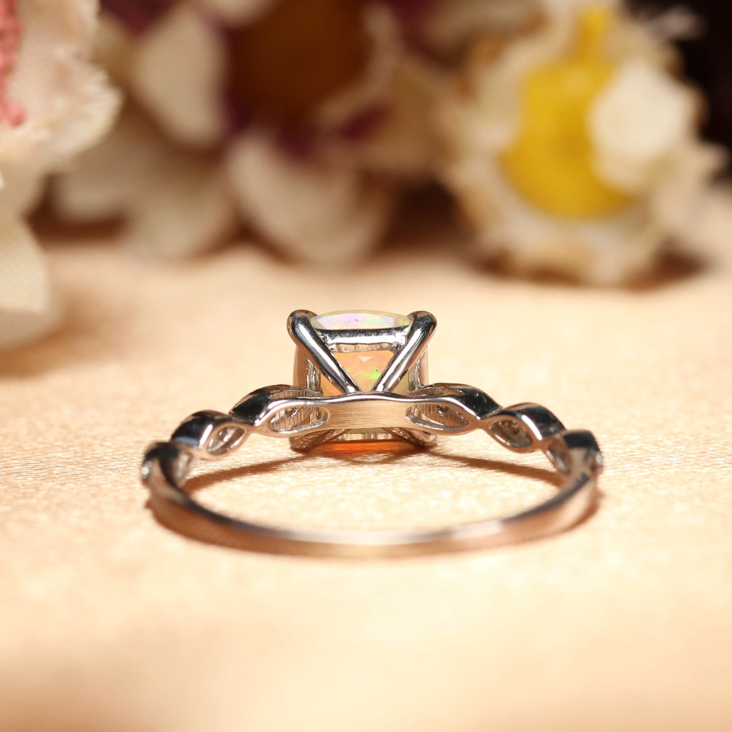 Classic 1.1 Carat Square Princess Cut Fire Opal Engagement Ring in White Gold