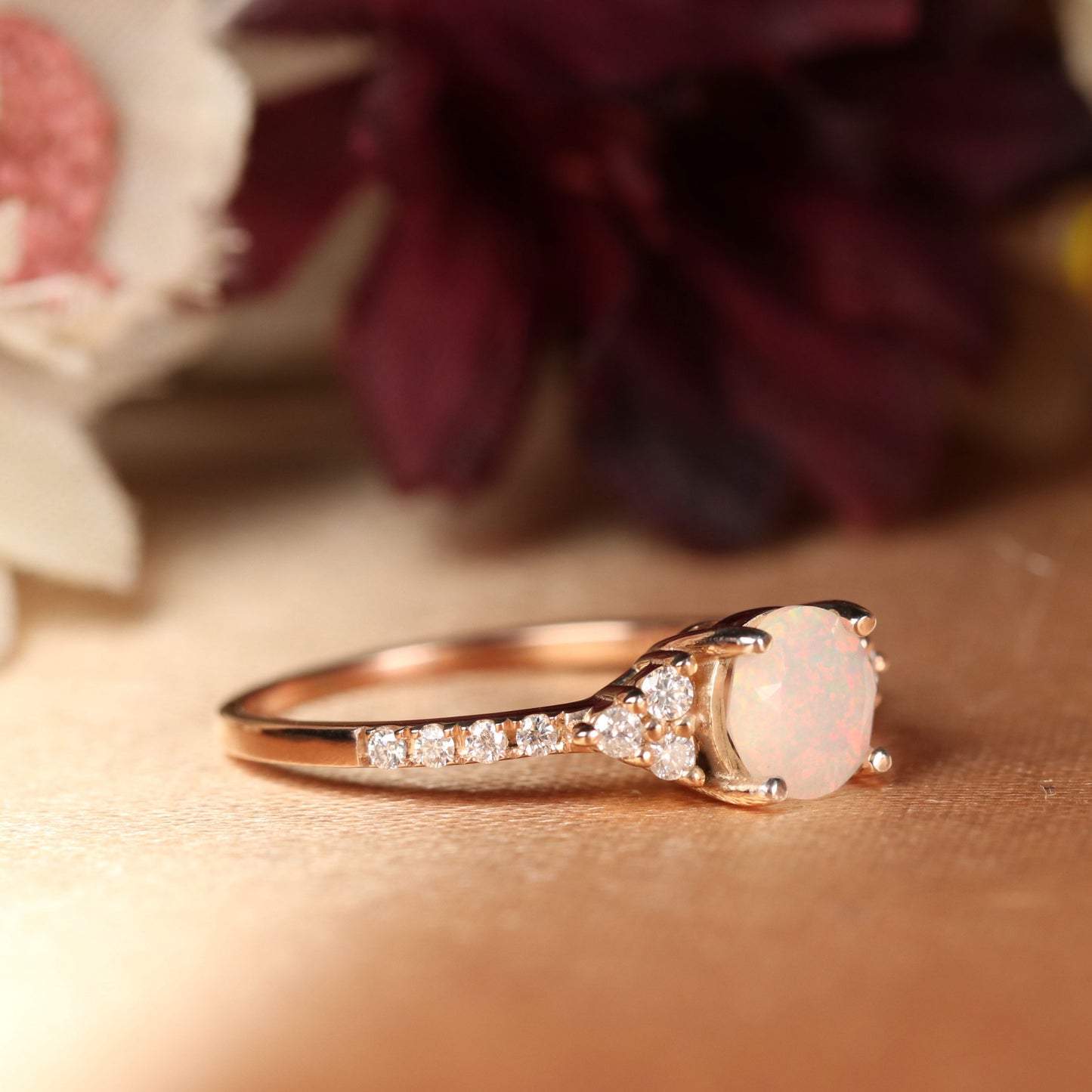 Classic Multistone 1.15 Carat Opal Engagement Wedding Ring in Rose Gold