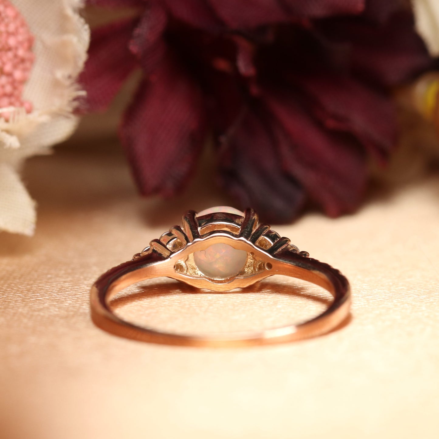 Classic Multistone 1.15 Carat Opal Engagement Wedding Ring in Rose Gold