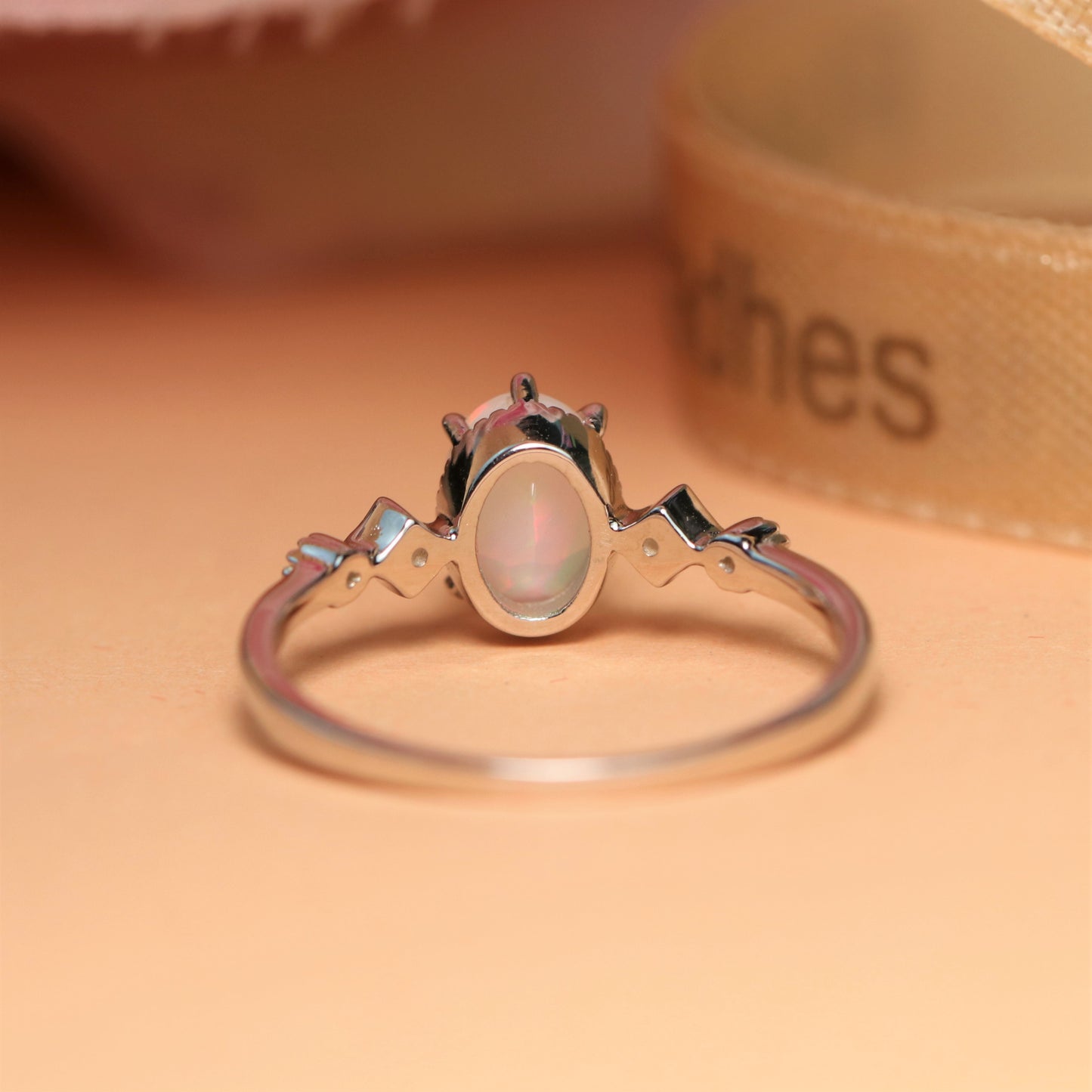Square and Dot 1 Carat Oval Cut Opal Milgrain Bezel Wedding Engagement Ring with Diamonds in Gold on Sale