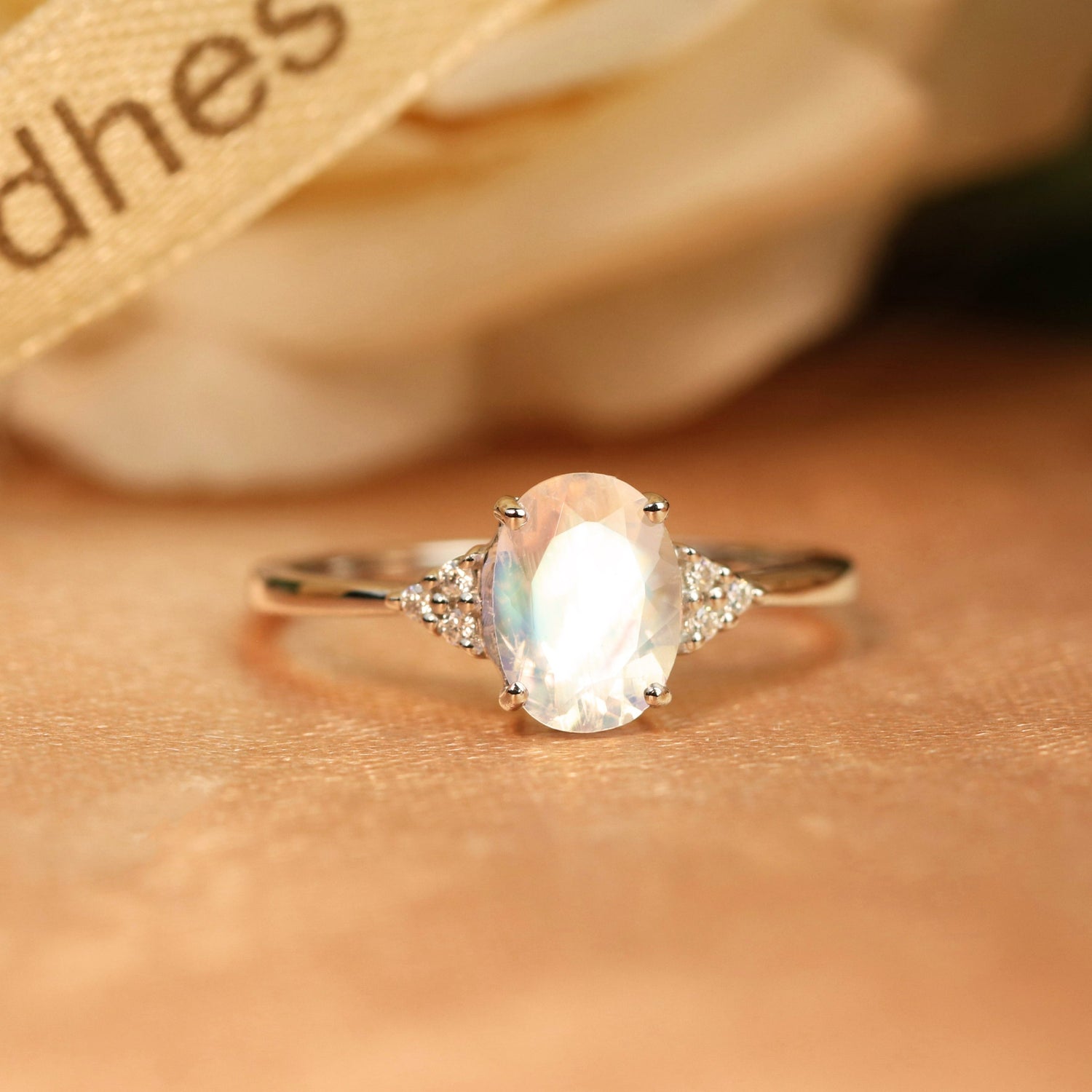 White gold deals moonstone engagement ring