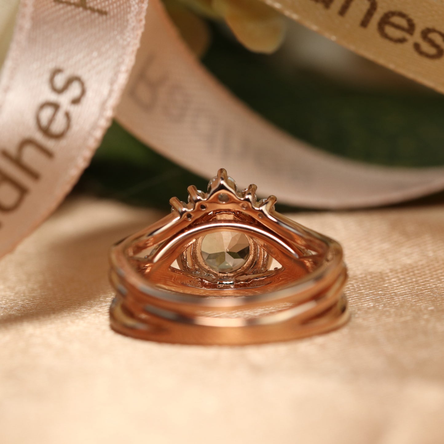 Art deco Vintage 1.5 carat Round cut Moonstone Wedding Bridal Ring Set in Rose Gold