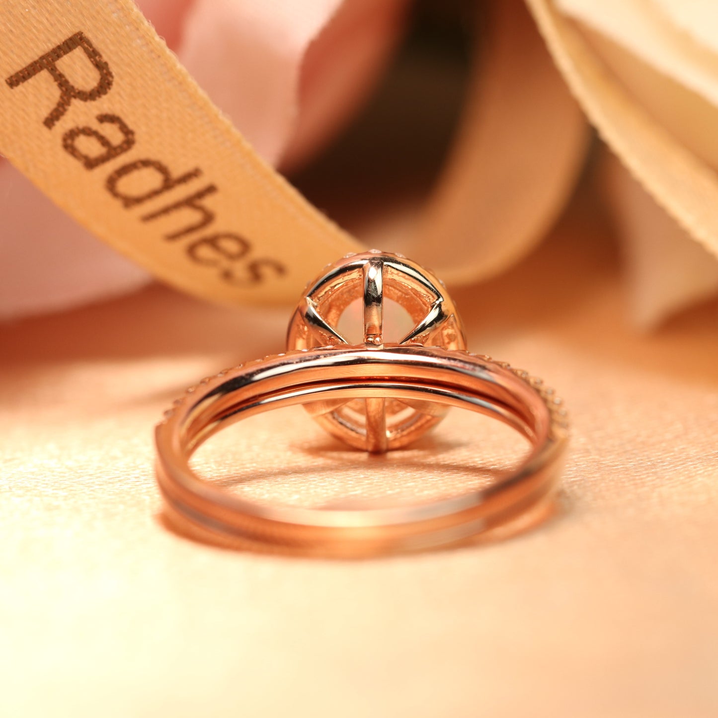 1.5 Carat Fire Opal Bridal Wedding Ring Set with full eternity Diamond Wedding Ring Band