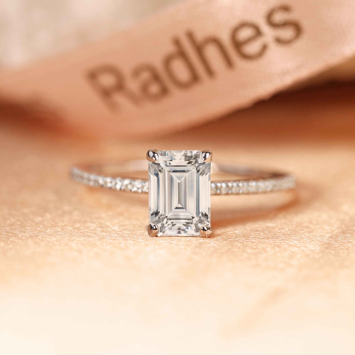 Classic 1.25 carat emerald cut Moissanite Engagement Ring in Gold