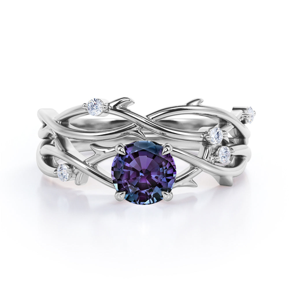 Twig Branch Bands 1.1 carat Round cut Synthetic Alexandrite and