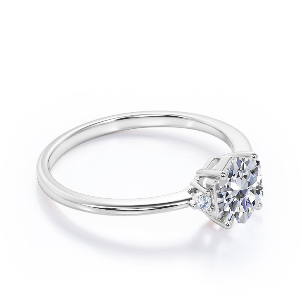 Triple stone 1 carat Hexagon cut Moissanite and diamond engagement ring in White gold