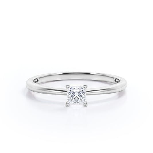 Elegant Solitaire 0.5 carat Princess cut Moissanite-cathedral setting-tapered shank engagement ring in White gold