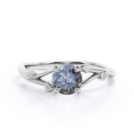 Branchlet shank 0.5 carat Round cut Salt and pepper diamond solitaire engagement ring in White gold
