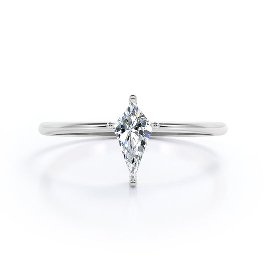 0.5 carat Dainty Kite shaped Moissanite solitaire engagement ring in White gold