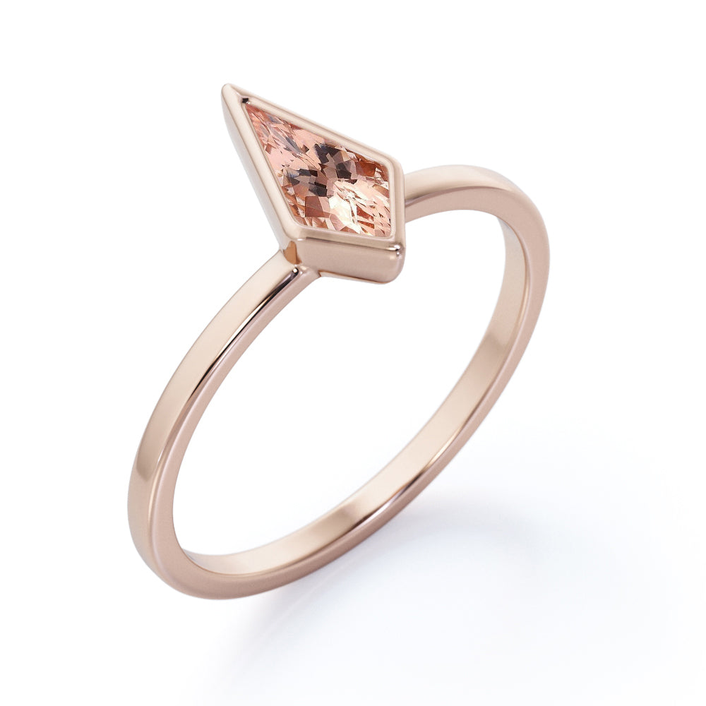 Plain Bezel 1 carat Kite shaped Peach Morganite engagement ring in Rose gold