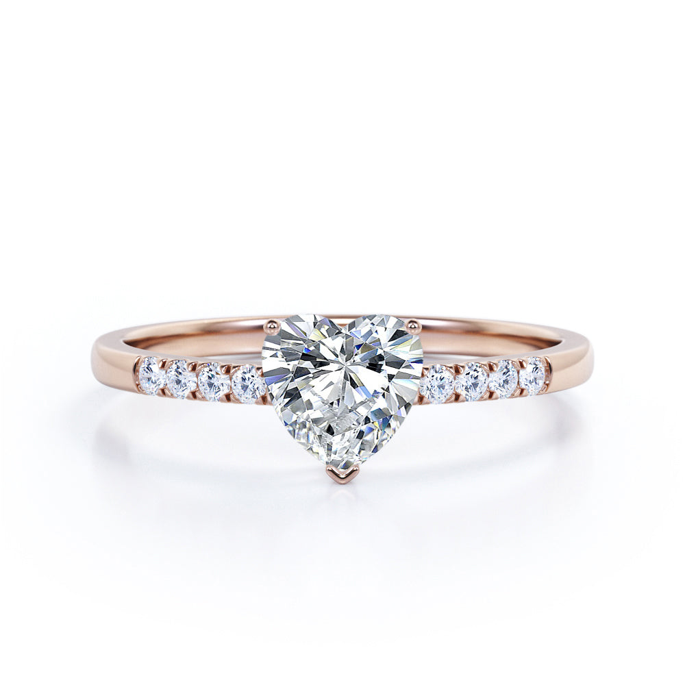 Classic Pave 1.2 carat Heart shaped Moissanite and diamond vintage engagement ring in White gold