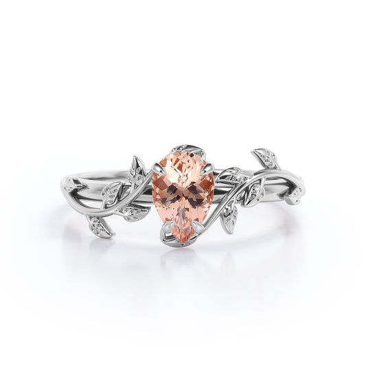 Antique Solitaire 1 carat Pear cut Morganite 4 prong setting Engagement ring for women-Promise ring