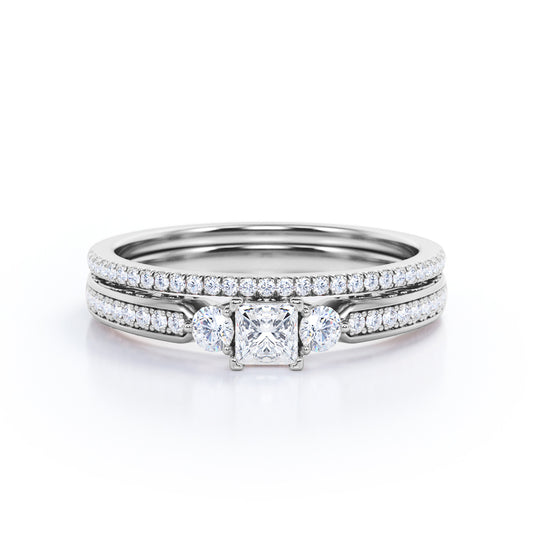 Trilogy 0.5 carat Princess cut diamond eternity wedding ring set for women in gold-Bridal set