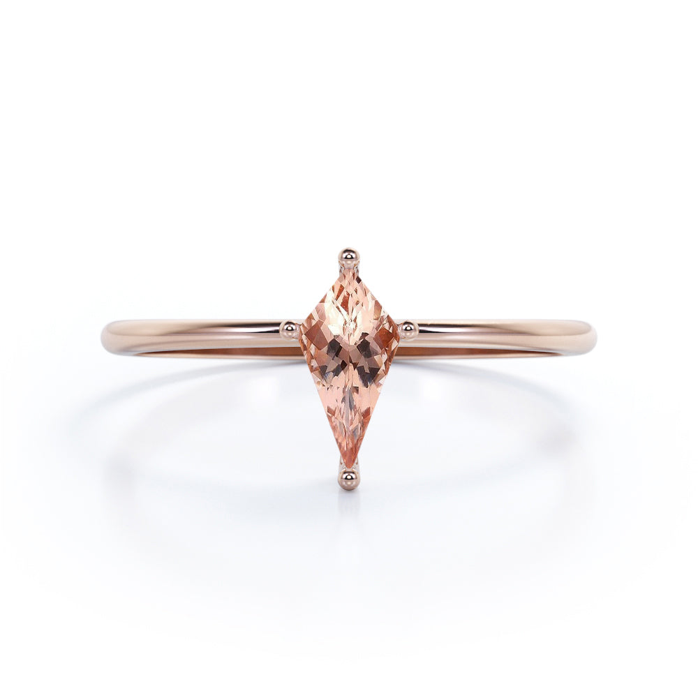 Dainty 1 carat Kite shaped Morganite prong promise ring in White gold