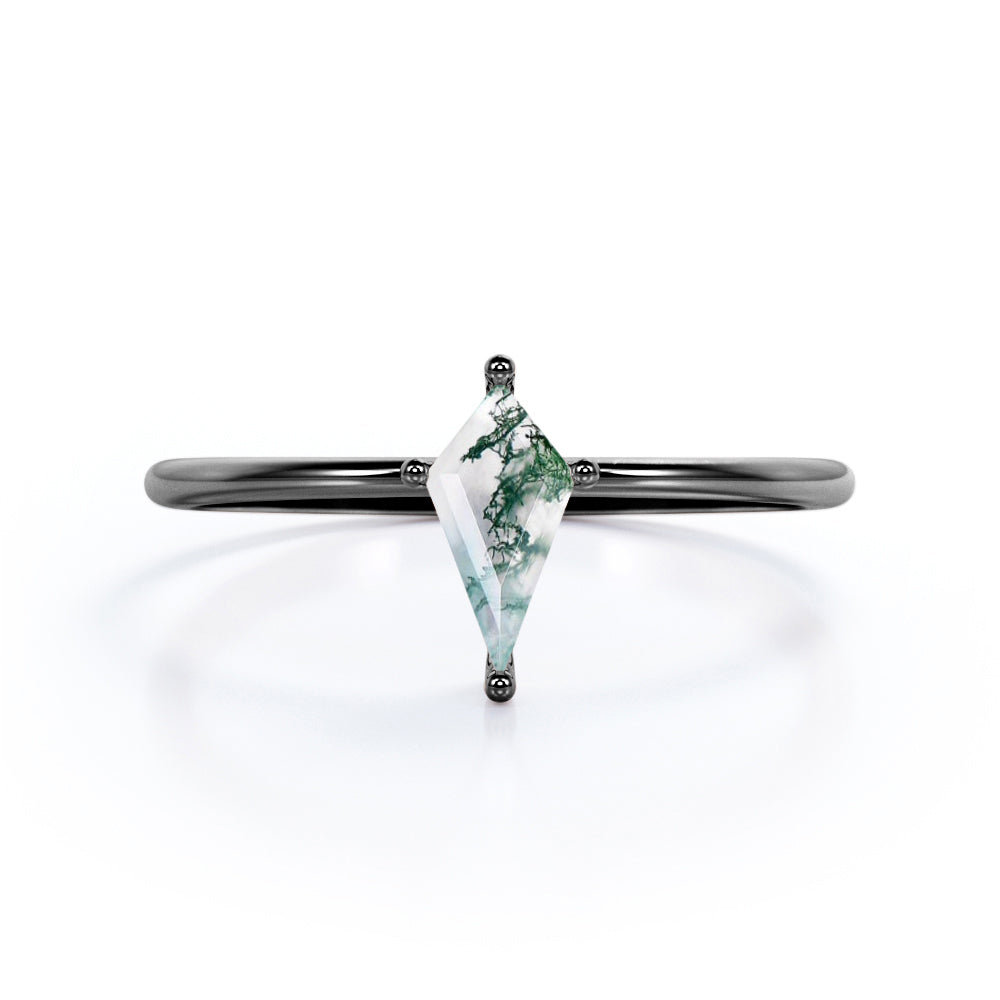 Elegant Solitaire 1 carat Kite shaped Moss Green Agate dainty style anniversary ring in Rose gold