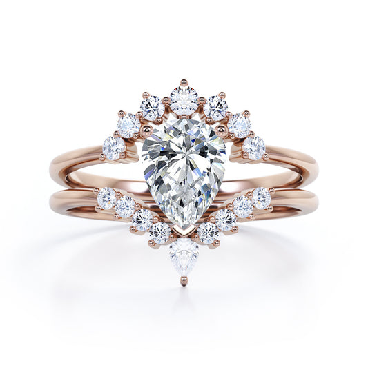 Tiara Inspired 1.25 carat teardrop shaped Moissanite and diamonds Bridal set for women in Rose gold