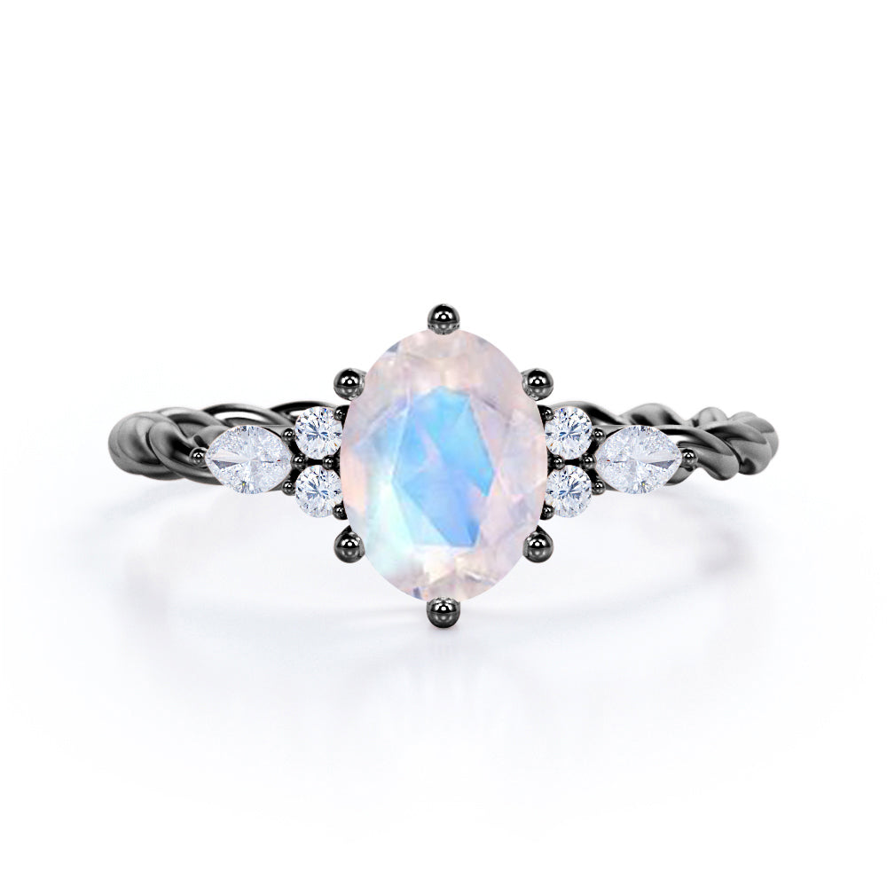 Multi-color moonstone engagement ring, made in solid 18k gold, set with  0.1ct diam… | Unique engagement rings, Moonstone engagement ring, Engagement  ring white gold