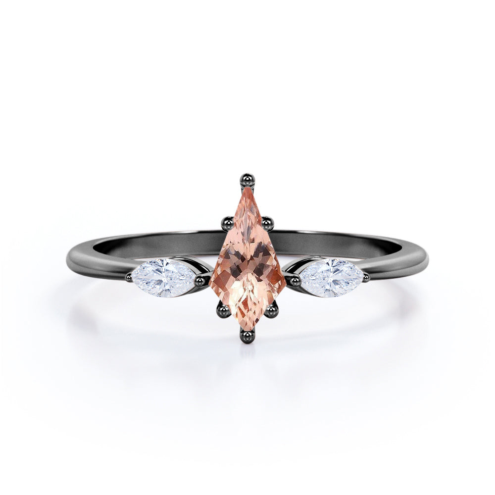 Minimal trilogy 1.1 carat Kite shaped Peach Pink Morganite and diamond engagement ring for women in Rose gold