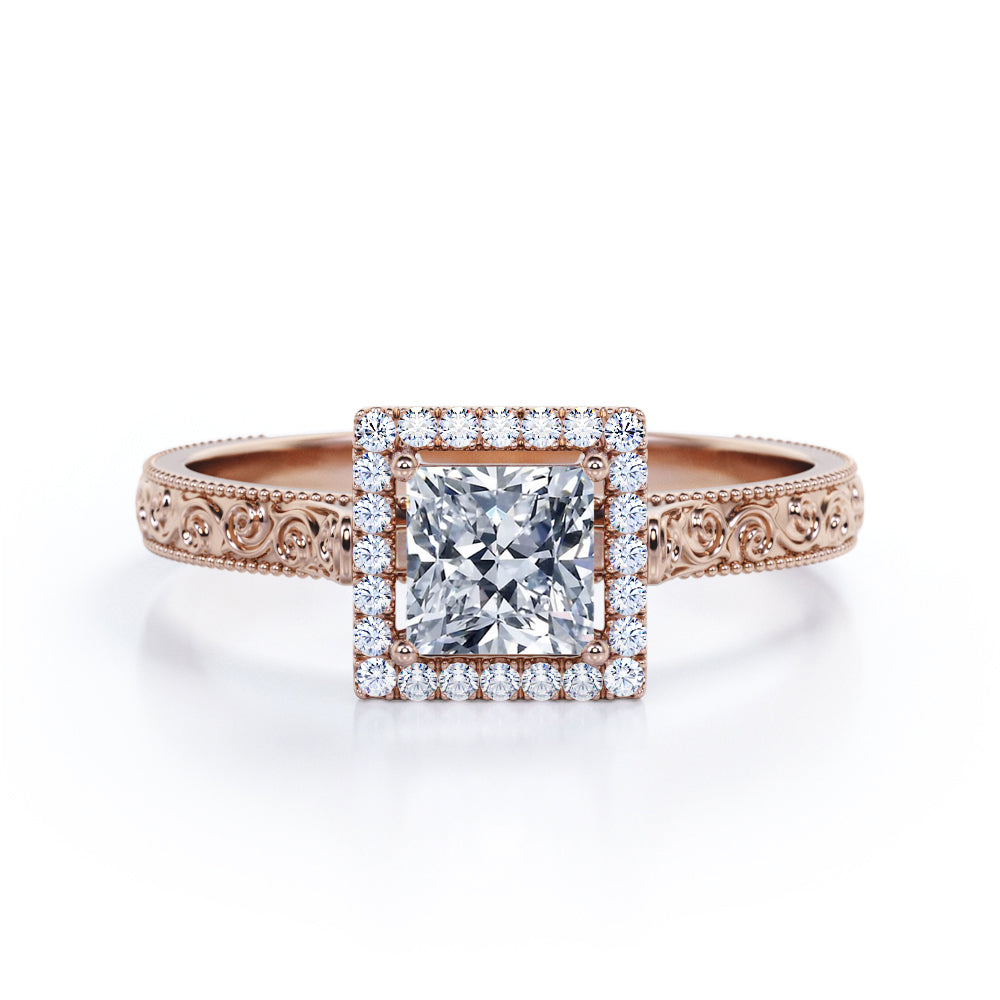 1.15 carat Princess cut Moissanite and diamond vintage filigree engagement ring in Black gold