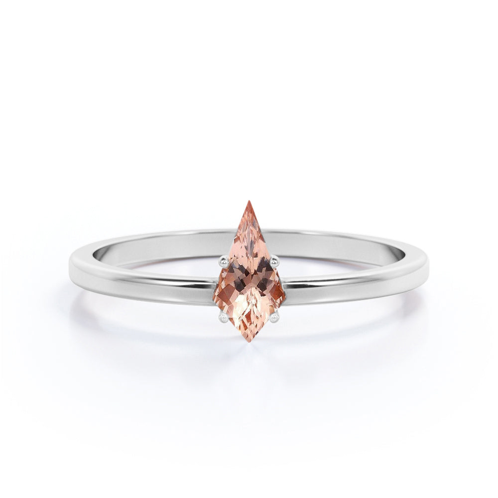 Simple Bezel design 1 carat Kite shaped Morganite solitaire anniversary ring for women in Rose gold