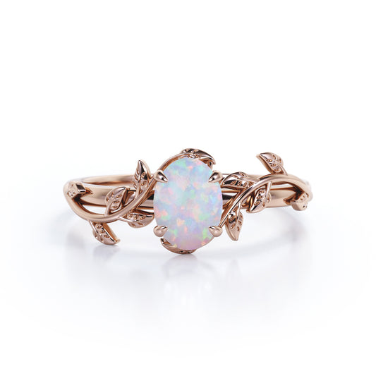 Artistic 1 carat Oval cut Ethiopian Opal Engagement ring for her in Rose Gold