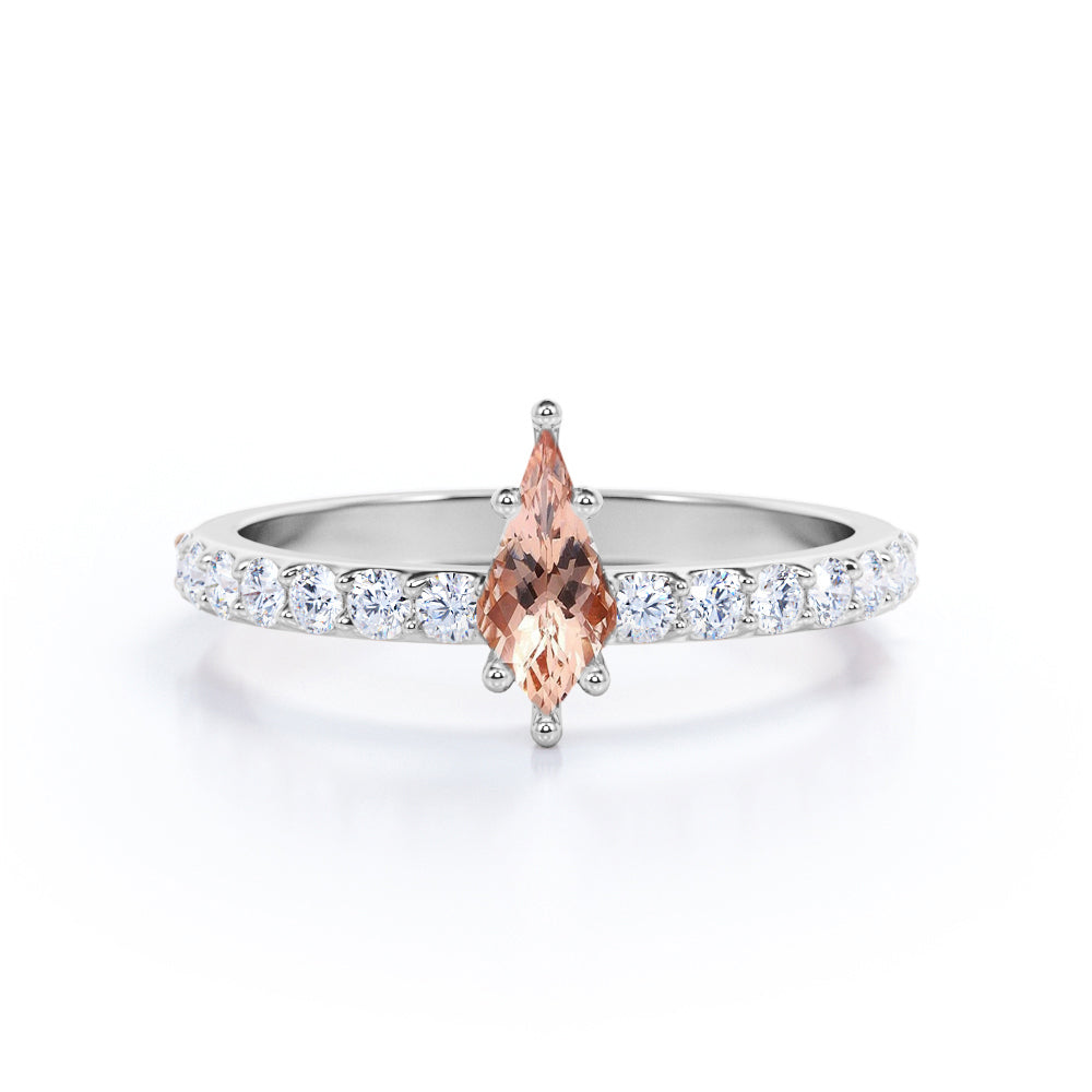 Modern Pave 1.25 carat Kite shaped Pink Morganite and diamond