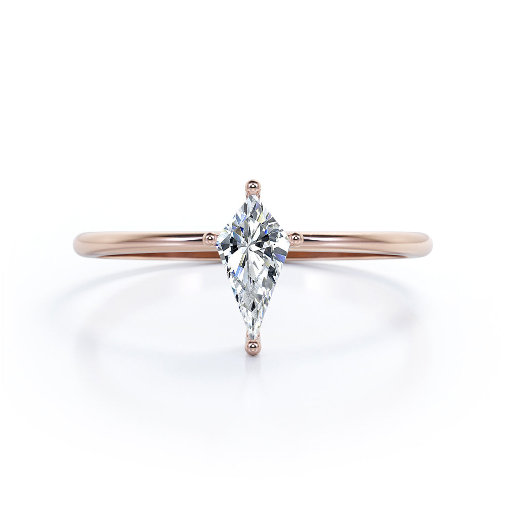 0.5 carat Dainty Kite shaped Moissanite solitaire engagement ring in White gold