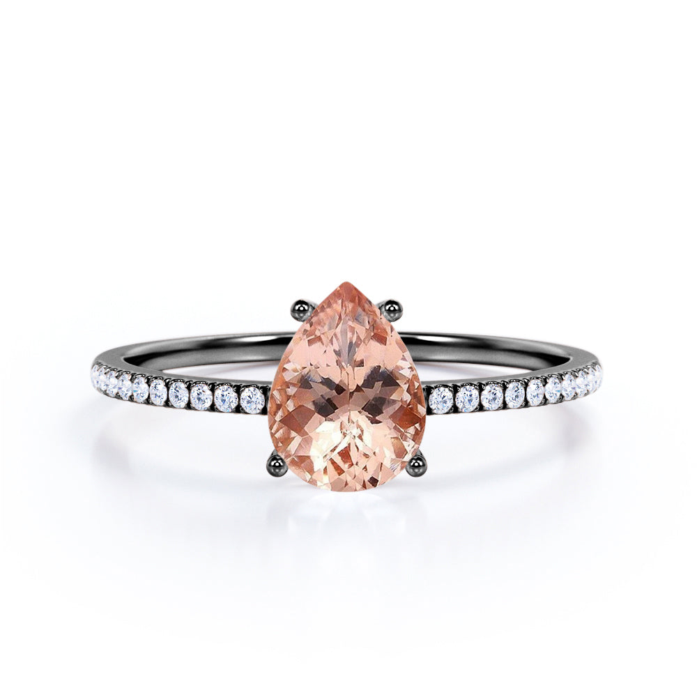 Classic eternity 1.25 carat Pear cut Morganite and diamond pave set engagement ring in White gold