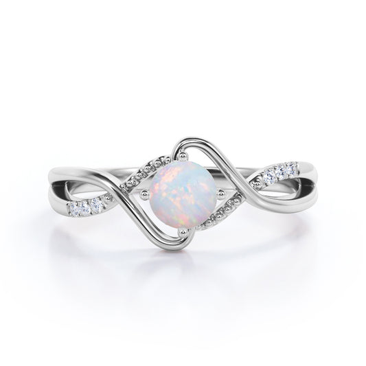 Vintage Infinity 1.25 carat Round cut Australian Opal and diamond Bridal set for her in White gold