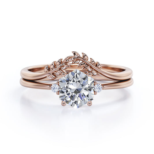 0.55 carat Vine leaf Hexagon Moissanite and diamond wedding ring set in rose gold