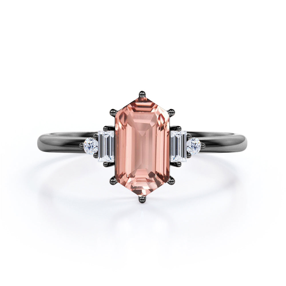 Lovely 5 stones 1.1 carat Hexagon Shaped Morganite and diamond