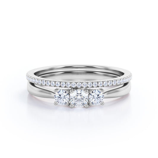 Classic Shank 0.5 carat Round cut White diamond three stone wedding ring set in White gold