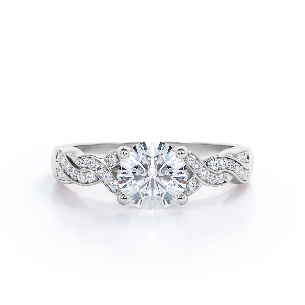 Twisted infinity 1.25 carat round cut Moissanite and diamond- channel set- wedding ring set for her